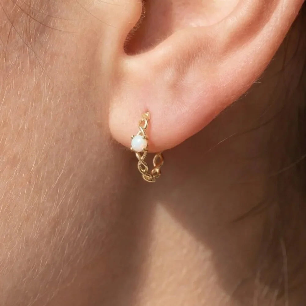 DEANNA TWISTED OPAL MINI HOOP EARRINGS - Picture 2 of 2